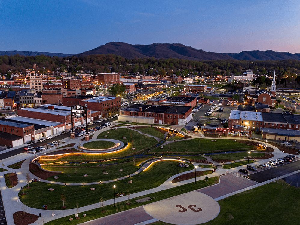 Downtown Johnson City and the Appalachian Highlands near the Tri-Cities region