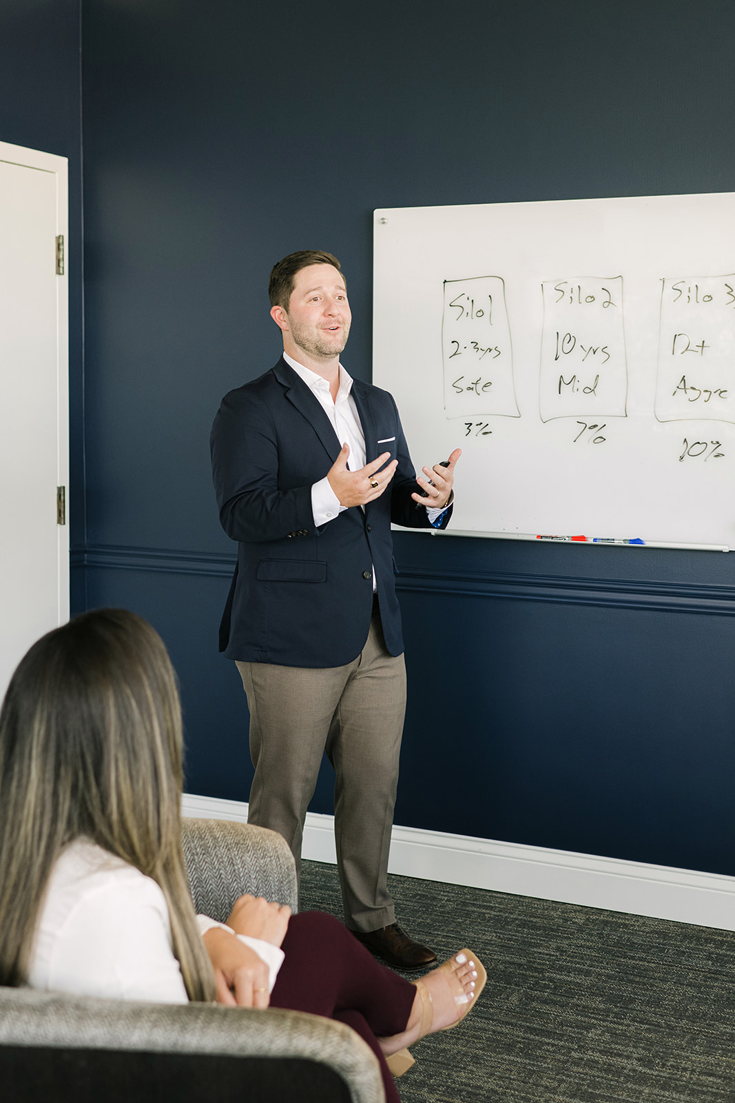 David Talley explaining financial planning strategy at a whiteboard